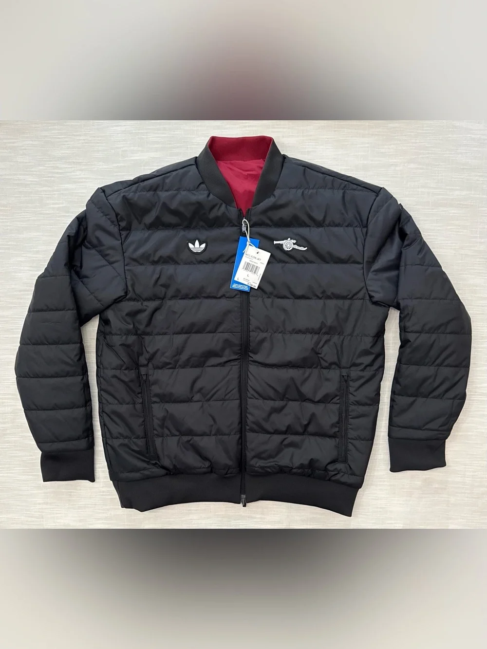 Adidas Arsenal FC Terrace Icons Reversible Puffer Bomber Jacket Sz L  JM9404 NEW